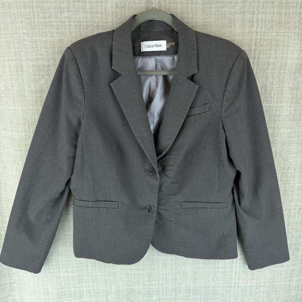 Calvin Klein Blazer Womens 16 Gray Lined Collared Pockets Single-Breasted